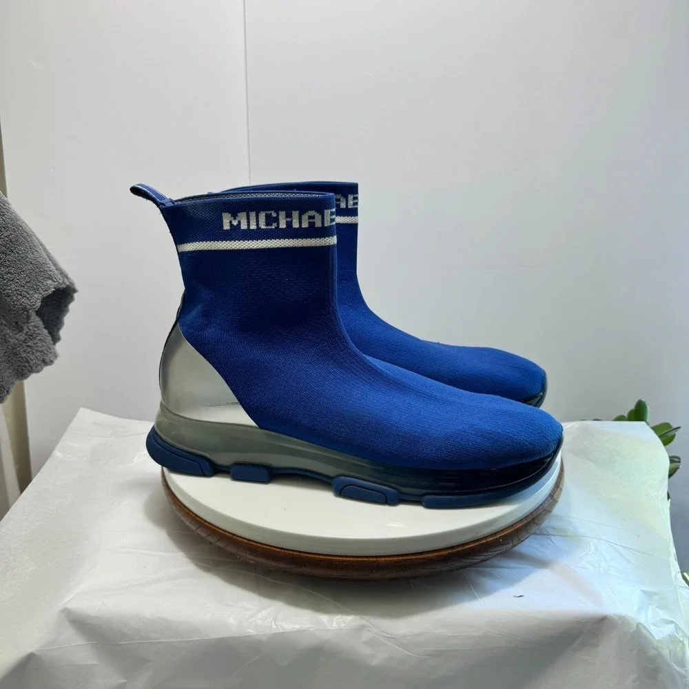 Michael Kors Kendra Reflective High Stretch Knit Sock Sneaker 10.5 Sapphire Blue